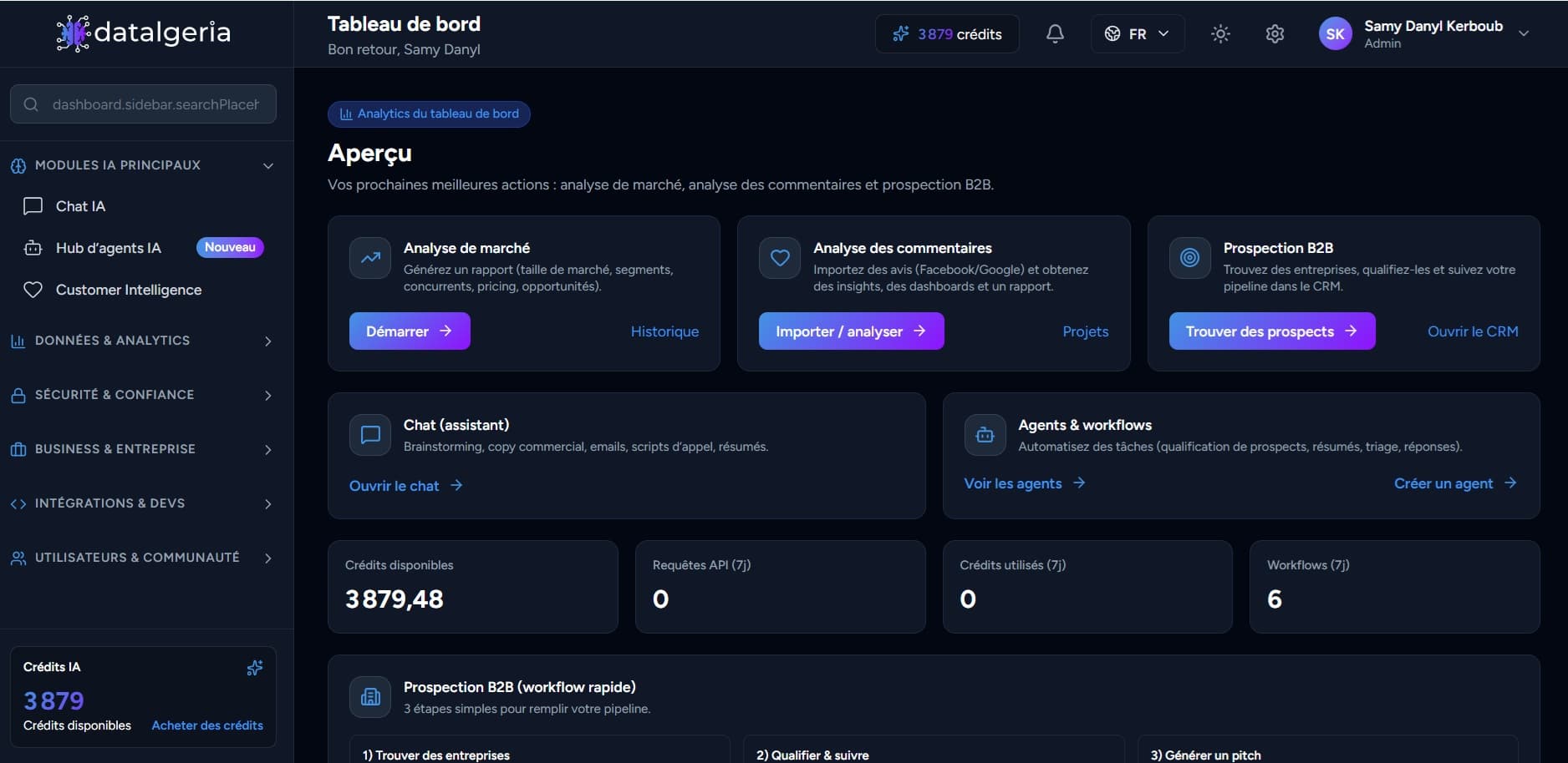 Aperçu du dashboard Datalgeria
